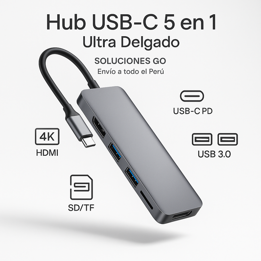 Adaptador Hub USB-C Ultra Delgado 5 en 1